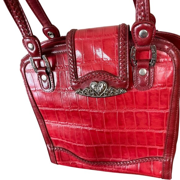 Marc Chantal Croc Embossed Leather Handbag With Heart Accent Hardware - Picture 3 of 10